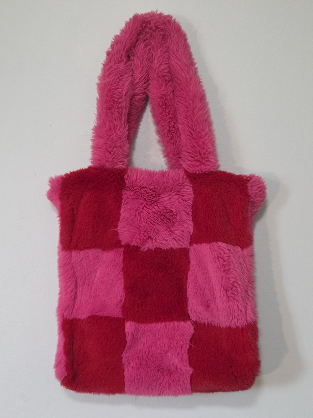 Ardene Pink Checkerboard Faux-Fur Tote